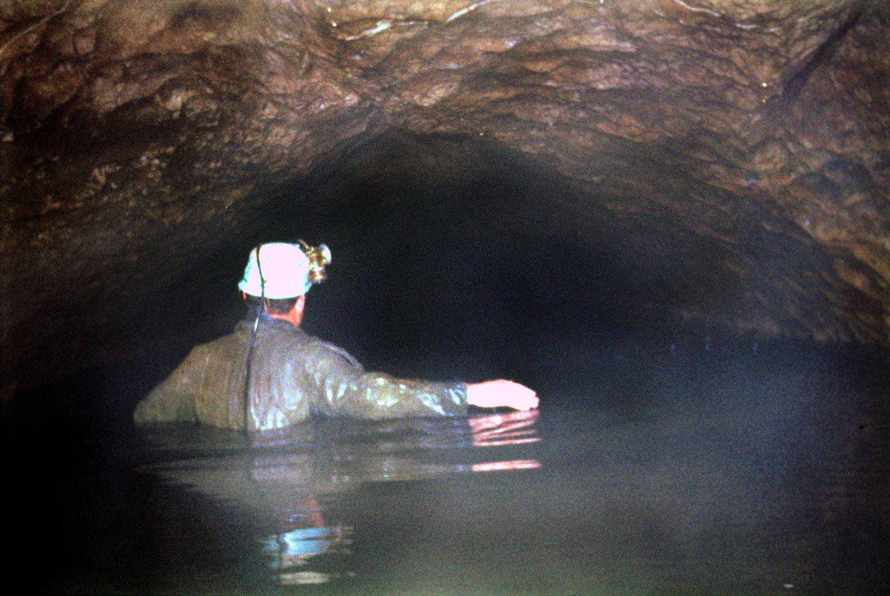 Michael Glanvill in upstream Kingsdale Master Cave 30th July 1968