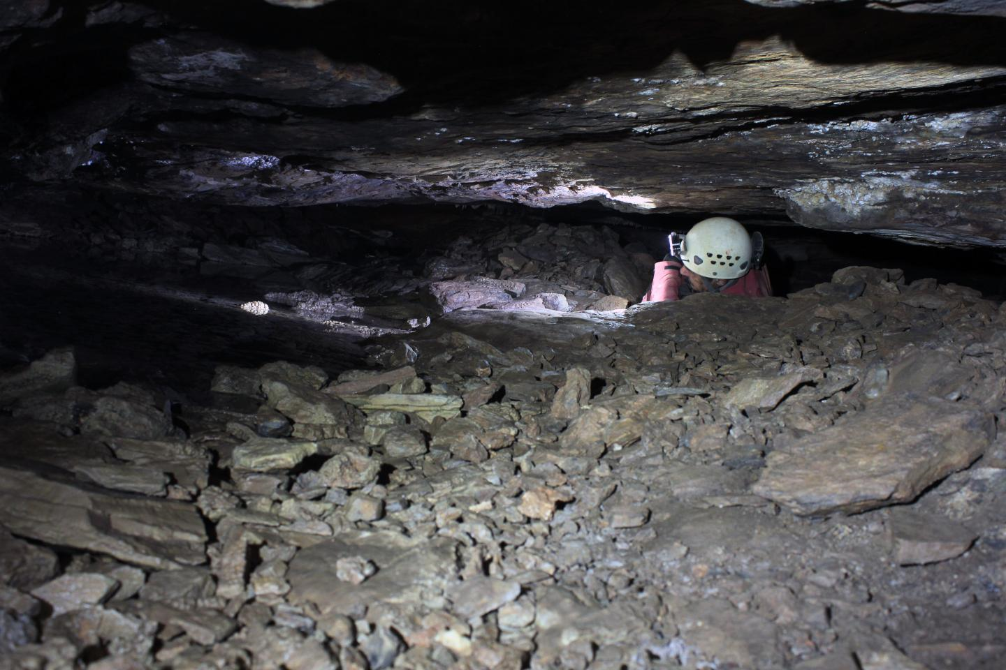 A mining archaeologist is at work in a 5,000 year old silver mine in Thorikos, Greece. Photograph: Ghent University