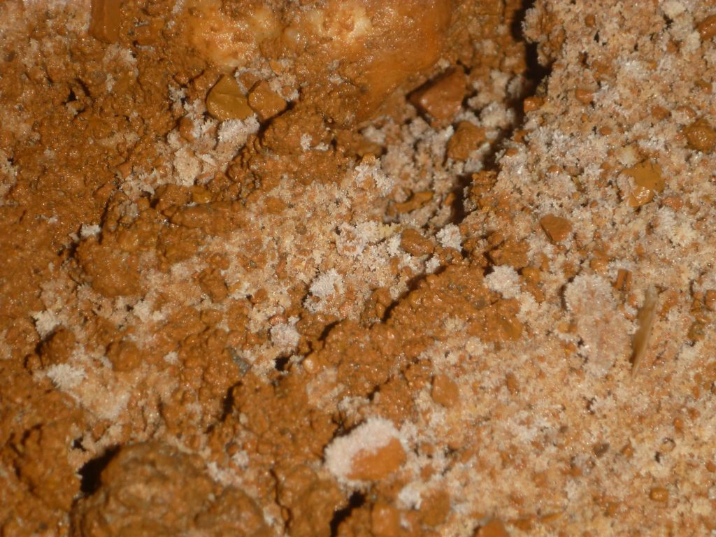 Calcite crystals overlying older brown stal flow